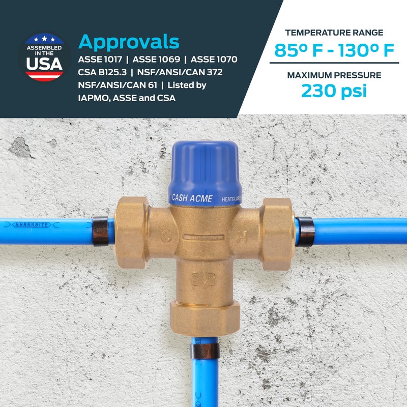 Cash Acme 1/2 Inch HG110 Crimp Thermostatic Mixing Valve with Barb Connections and Integral Checks, Brass Plumbing Fitting, 24506 - Image 4